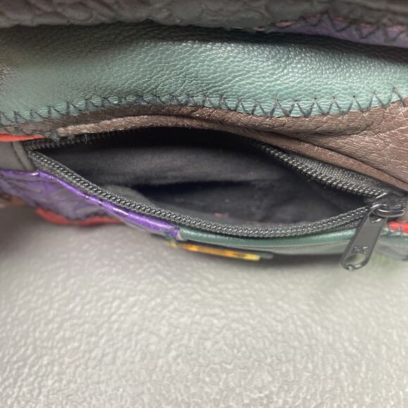 KMQ Vtg 80s Leather Fanny Pack 4 Pockets Patchwork Colorblock Colorful Bright - Picture 11 of 14